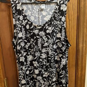Old Navy Black and Cream Tank Top with Floral Pattern